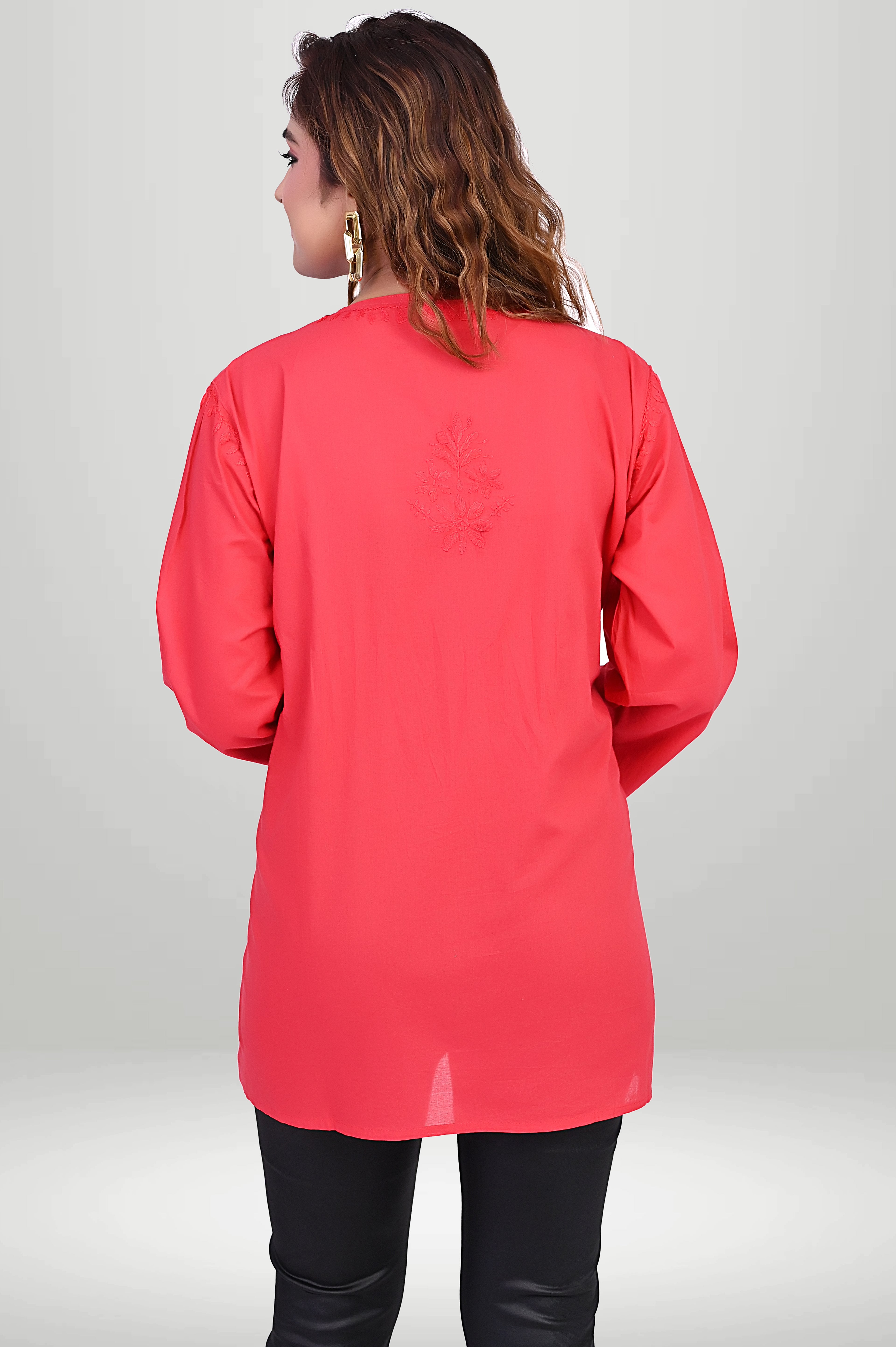 Red Chikankari Short Kurti - COTTAN | virtuore