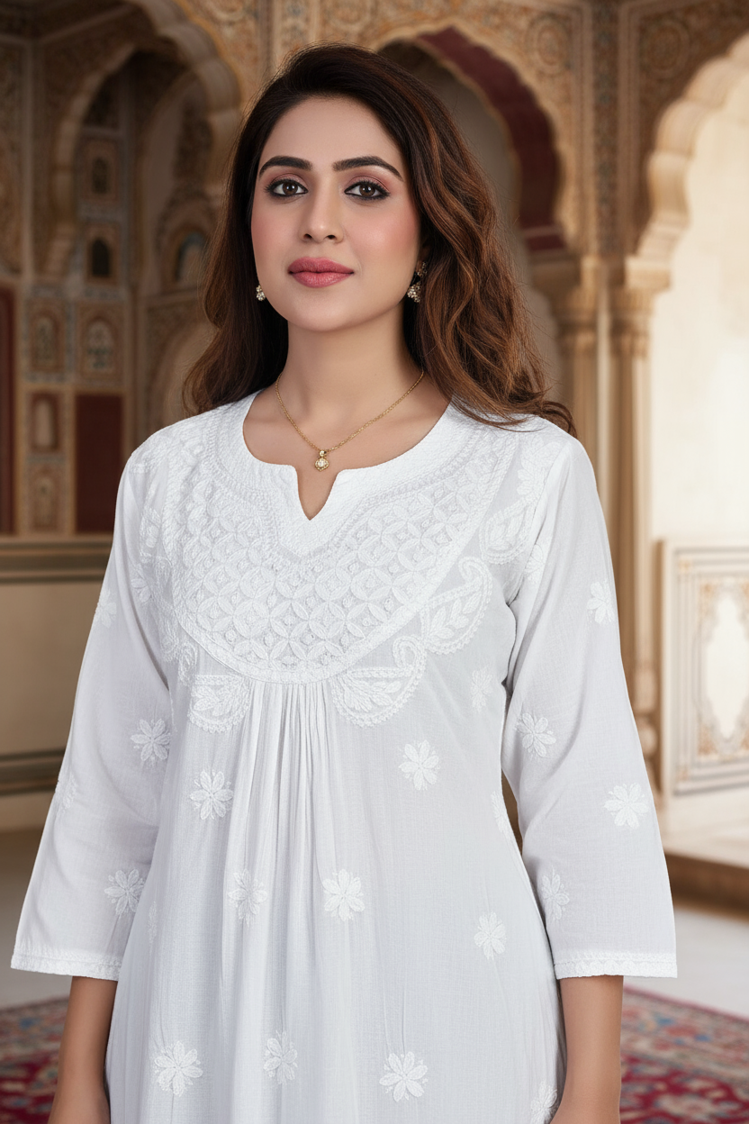 Chikenkari Cotton - Floral Design