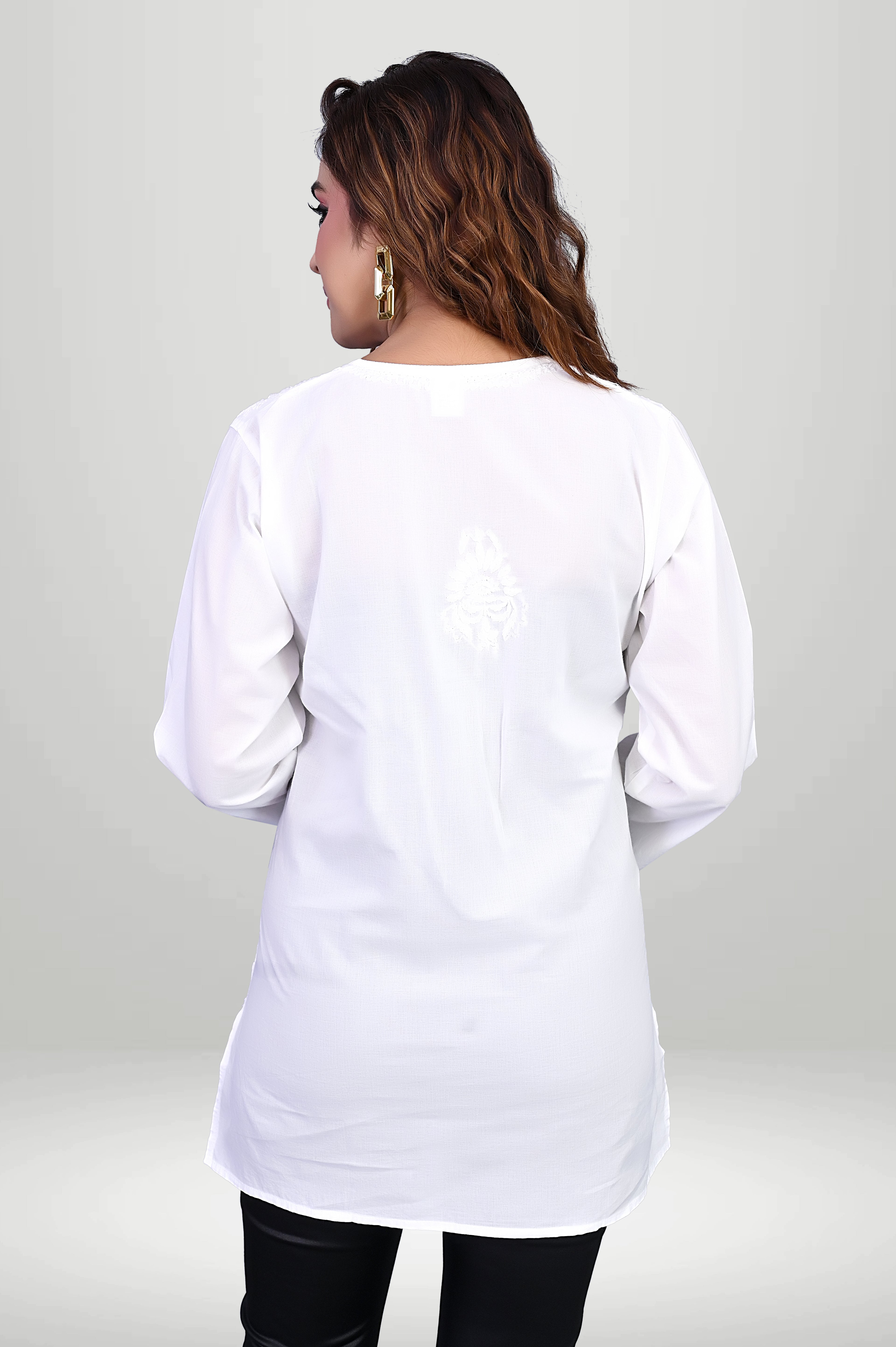 Pure White Chikankari Cotton Embroidered Short Kurti |virtuore