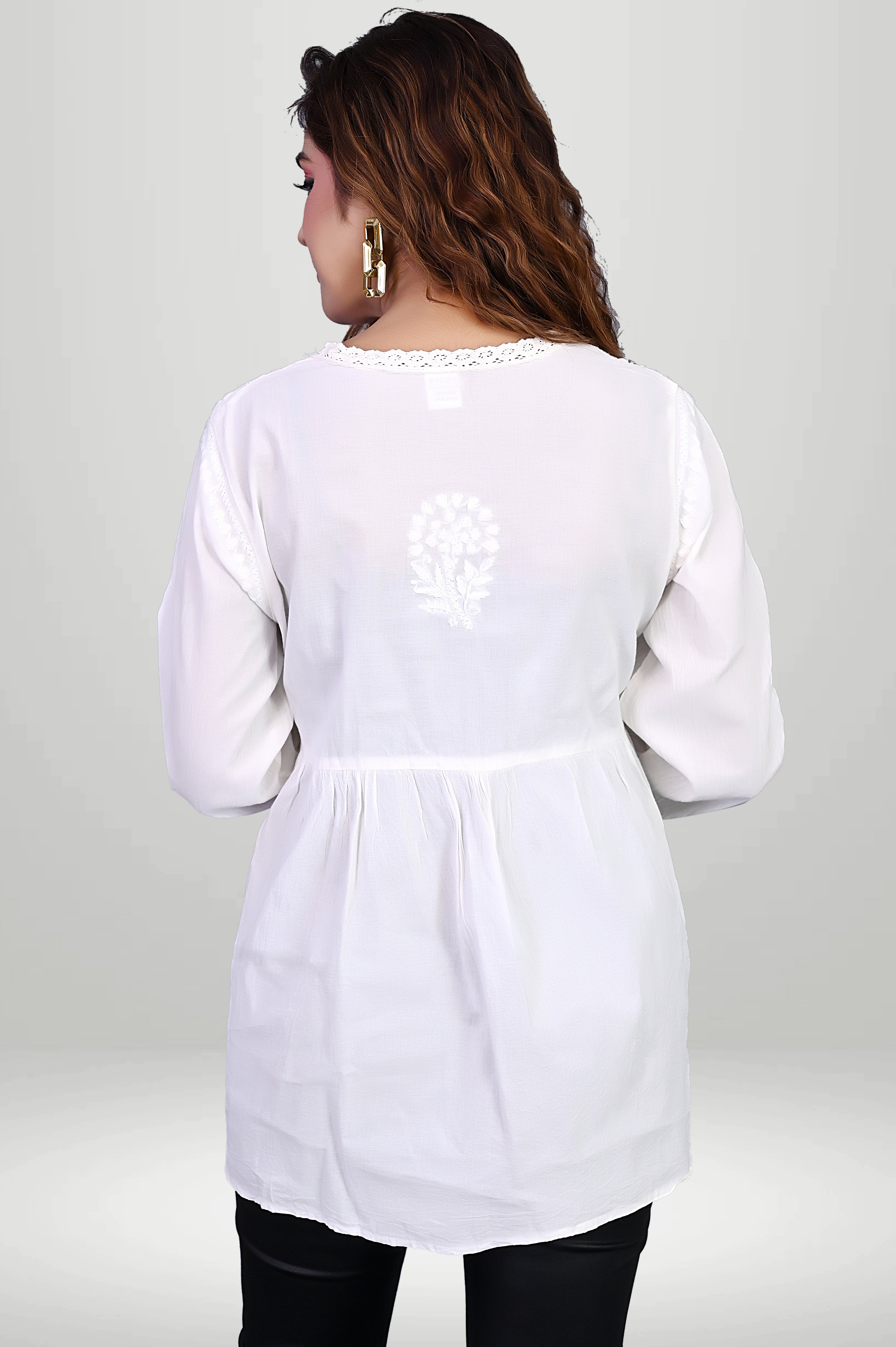 White Wrap-Style Chikankari Kurti cottan | virtuore