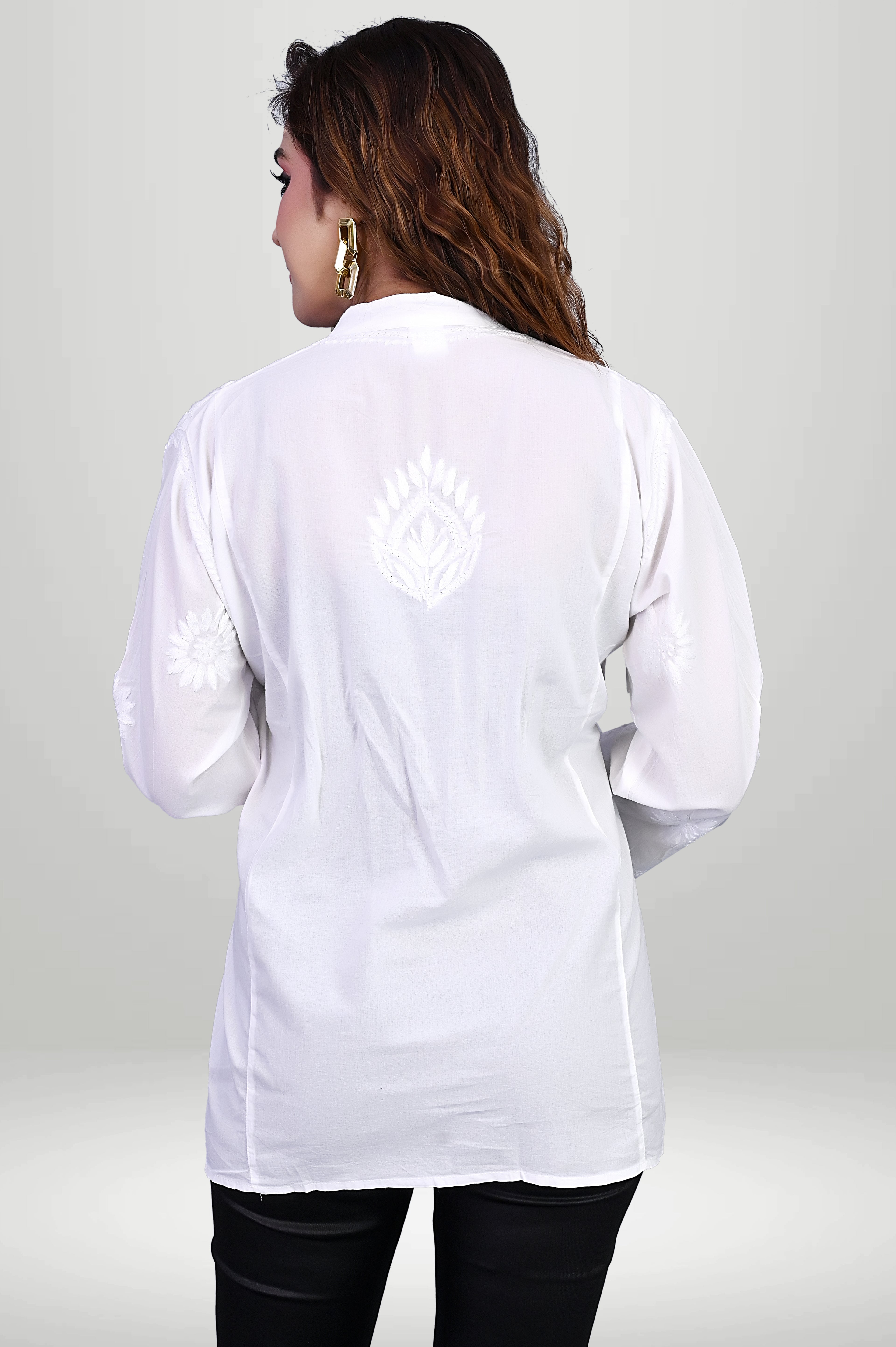 A-Line Pleated Chikankari Kurti – Floral Hand Embroidery | virtuore