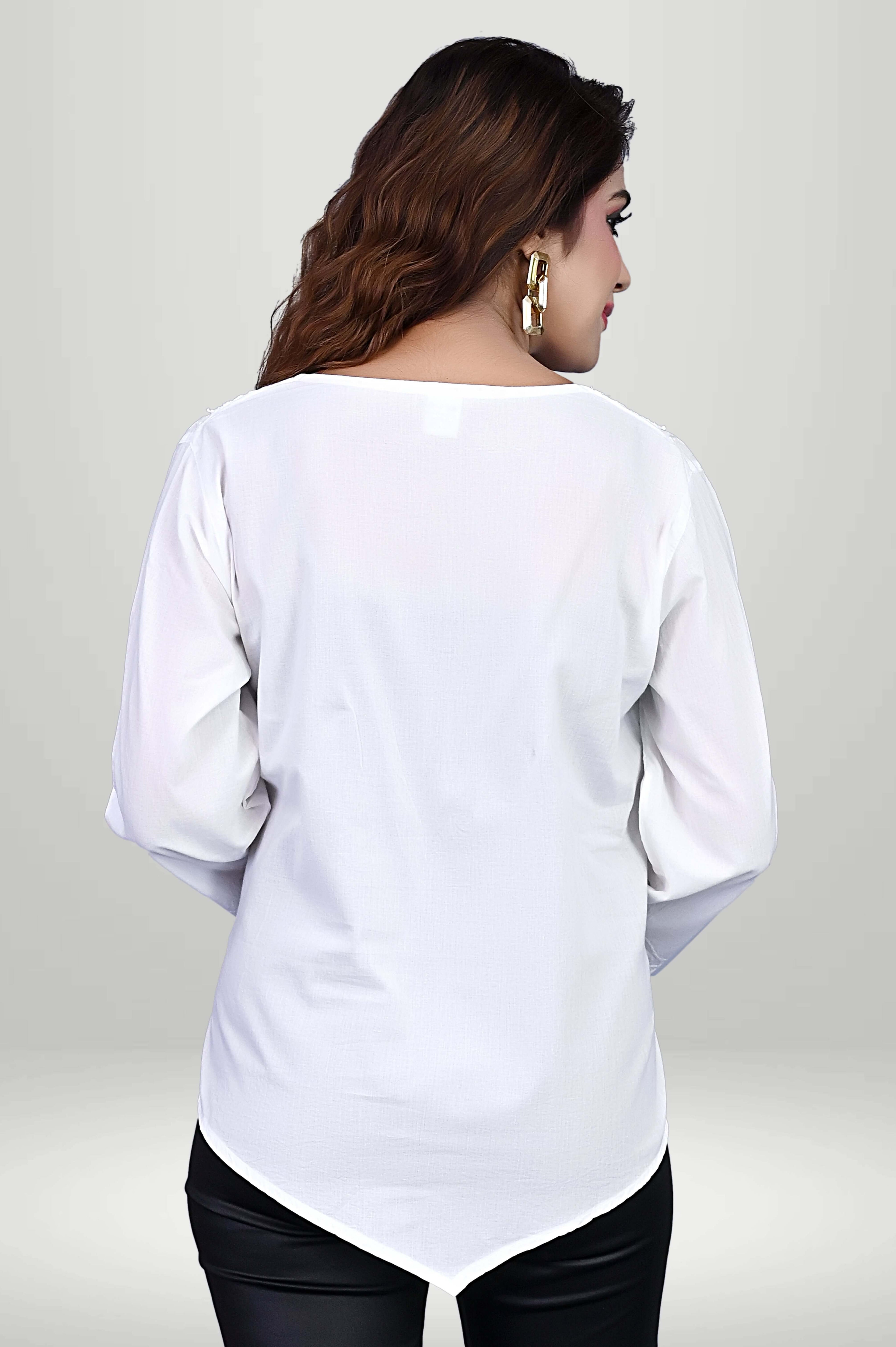 Short White Chikankari Cotton Top | virtuore