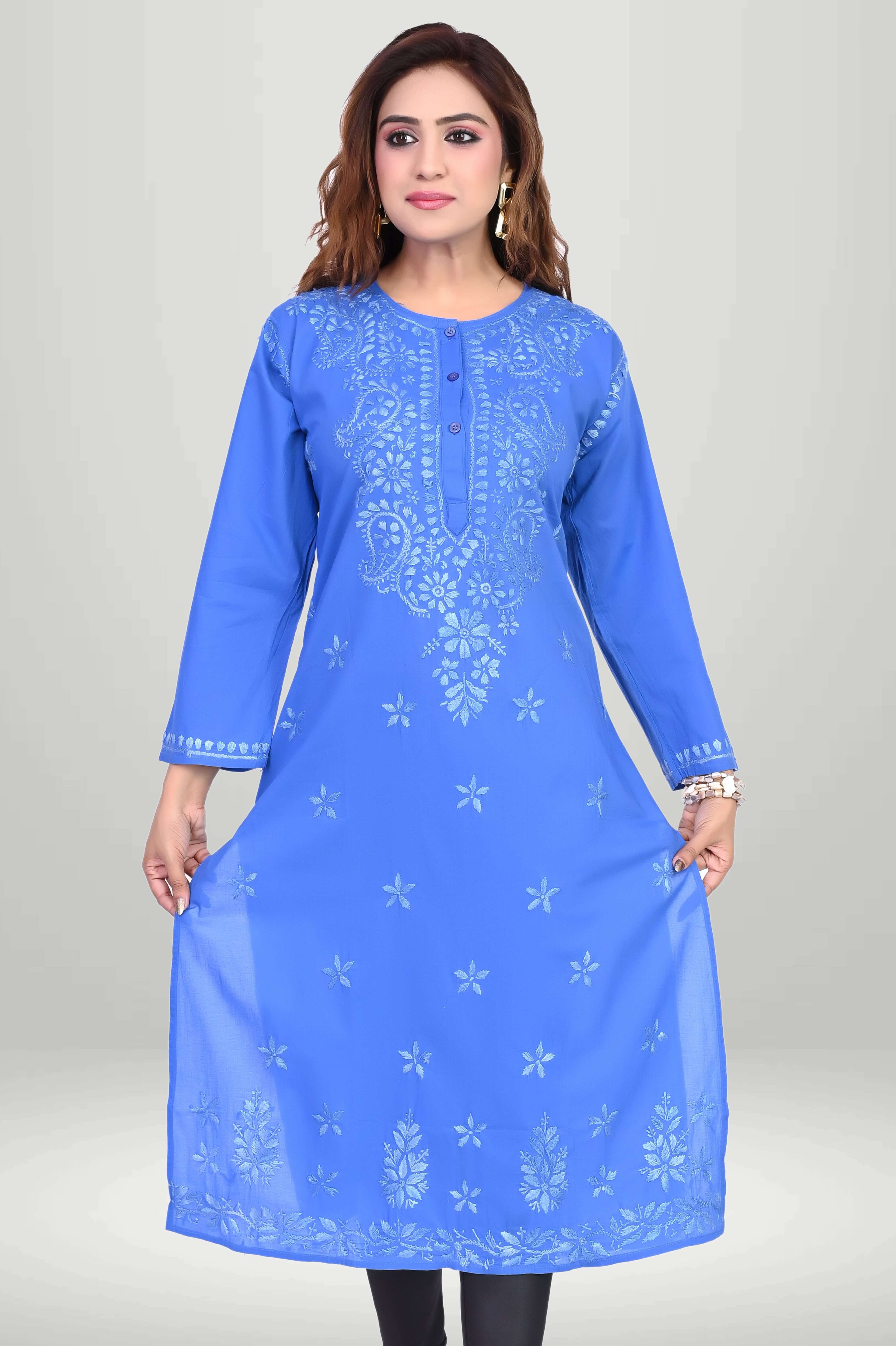 Royal Blue Chikankari Kurti - Cotton | VIRTUORE
