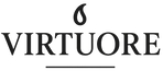 Virtuore logo with a black droplet symbol on a white background