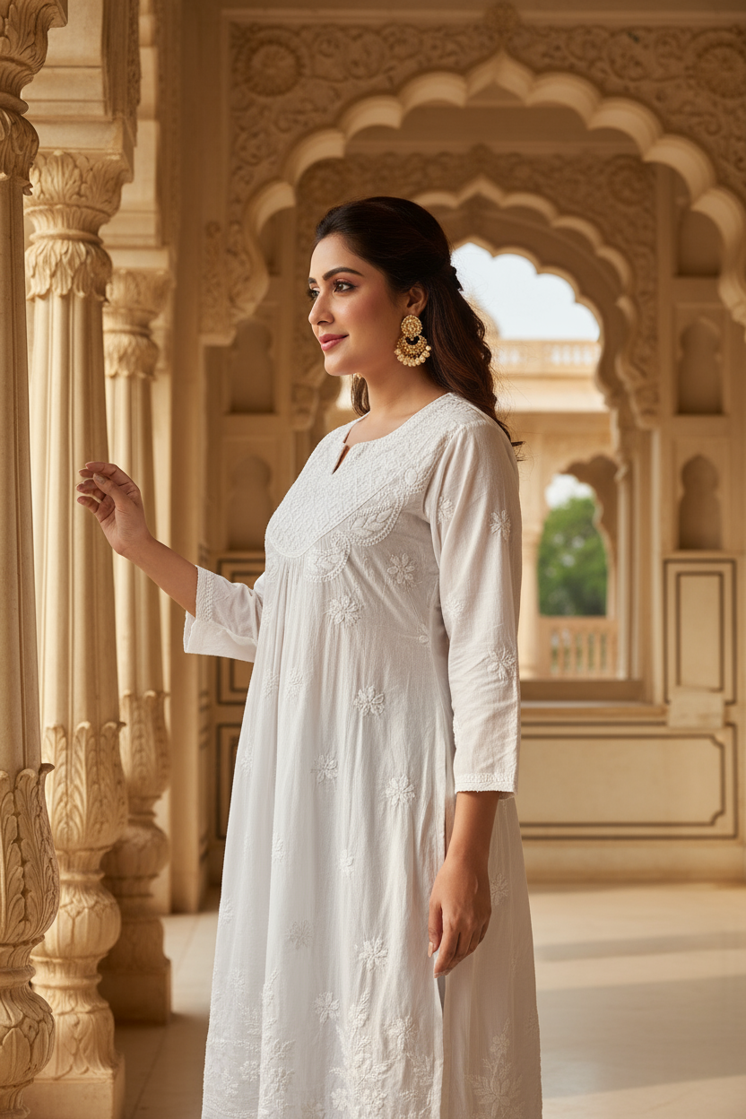 Chikenkari Cotton - Floral Design