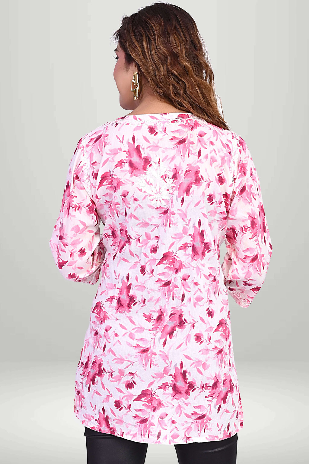 Pink Floral Cotton Short Kurti Top – Soft Printed |virtuore