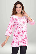 Pink Floral Cotton Short Kurti Top – Soft Printed |virtuore