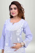 Lavender Cotton Embroidered Short Kurti | virtuore chikankari