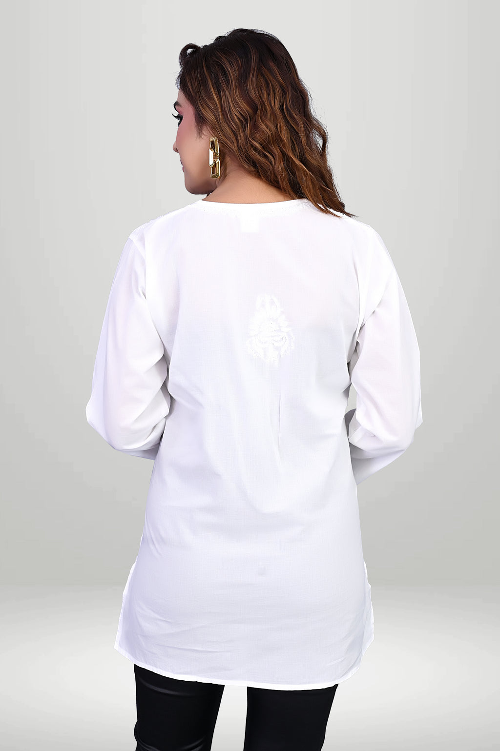 Pure White Chikankari Cotton Embroidered Short Kurti |virtuore