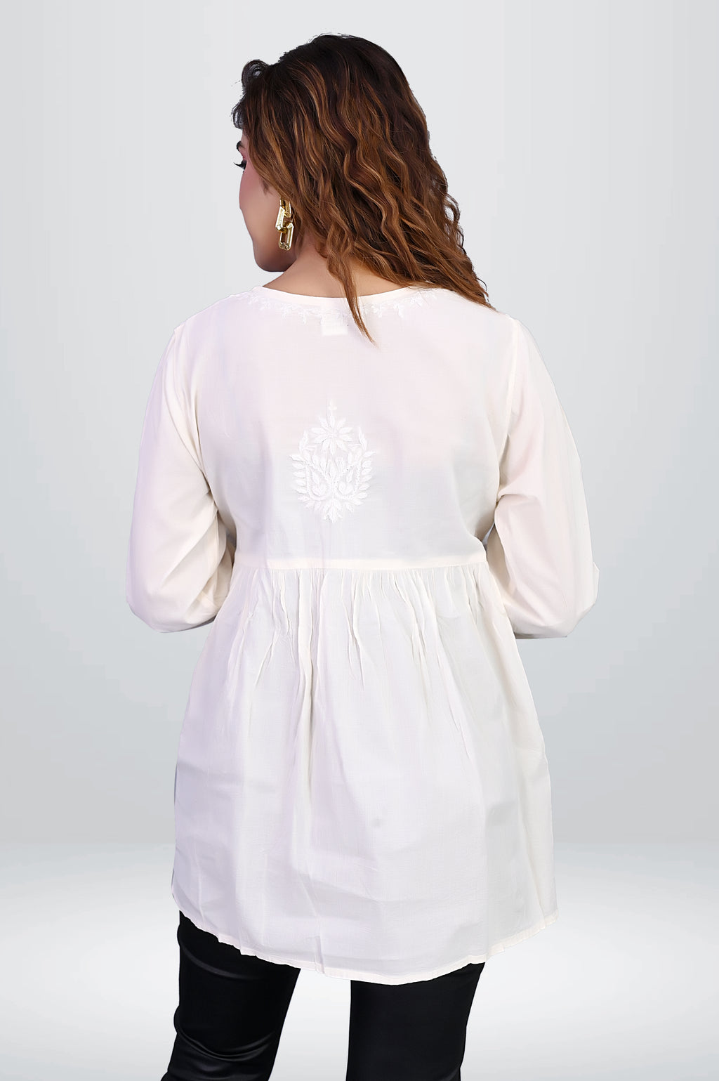 Pastel White Cotton Kurti & Floral Chikankari |virtuore