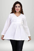 White Wrap-Style Chikankari Kurti cottan | virtuore