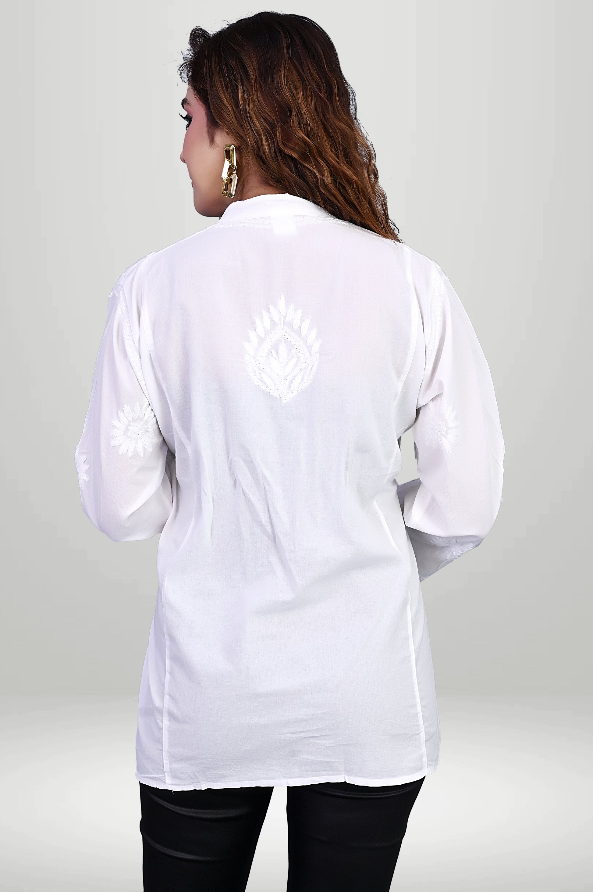 A-Line Pleated Chikankari Kurti – Floral Hand Embroidery | virtuore