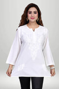 White Straight-Cut Chikankari Kurti  – Pure Cotton Comfort | virtuore