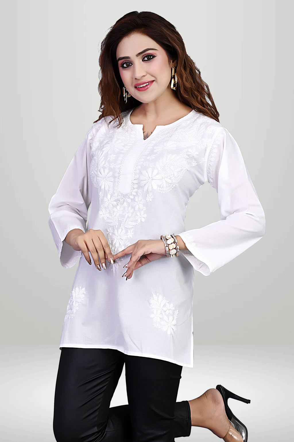 White Straight-Cut Chikankari Kurti  – Pure Cotton Comfort | virtuore