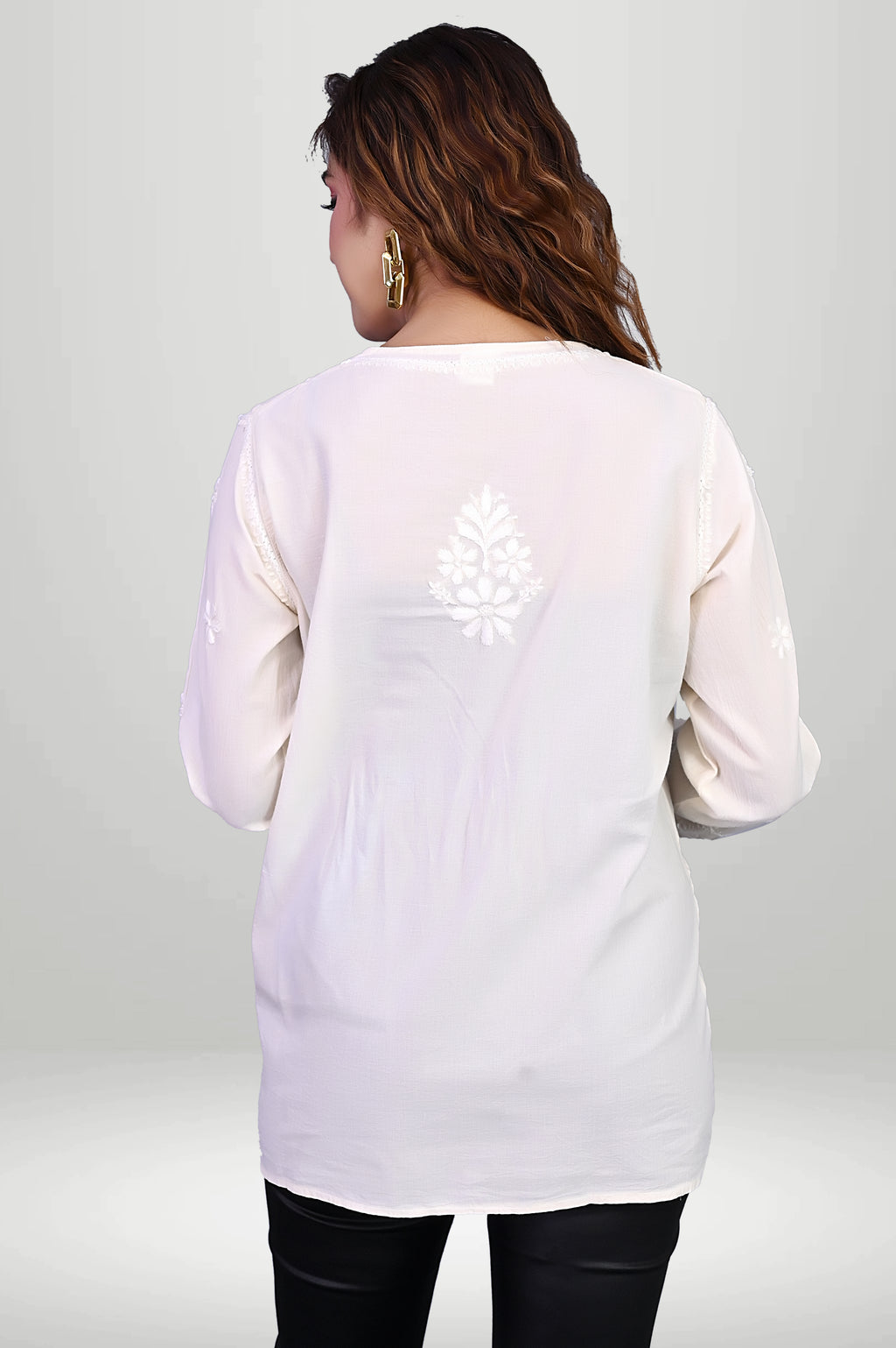 Floral Chikankari Short Kurti- Breathable cottan| virtuore