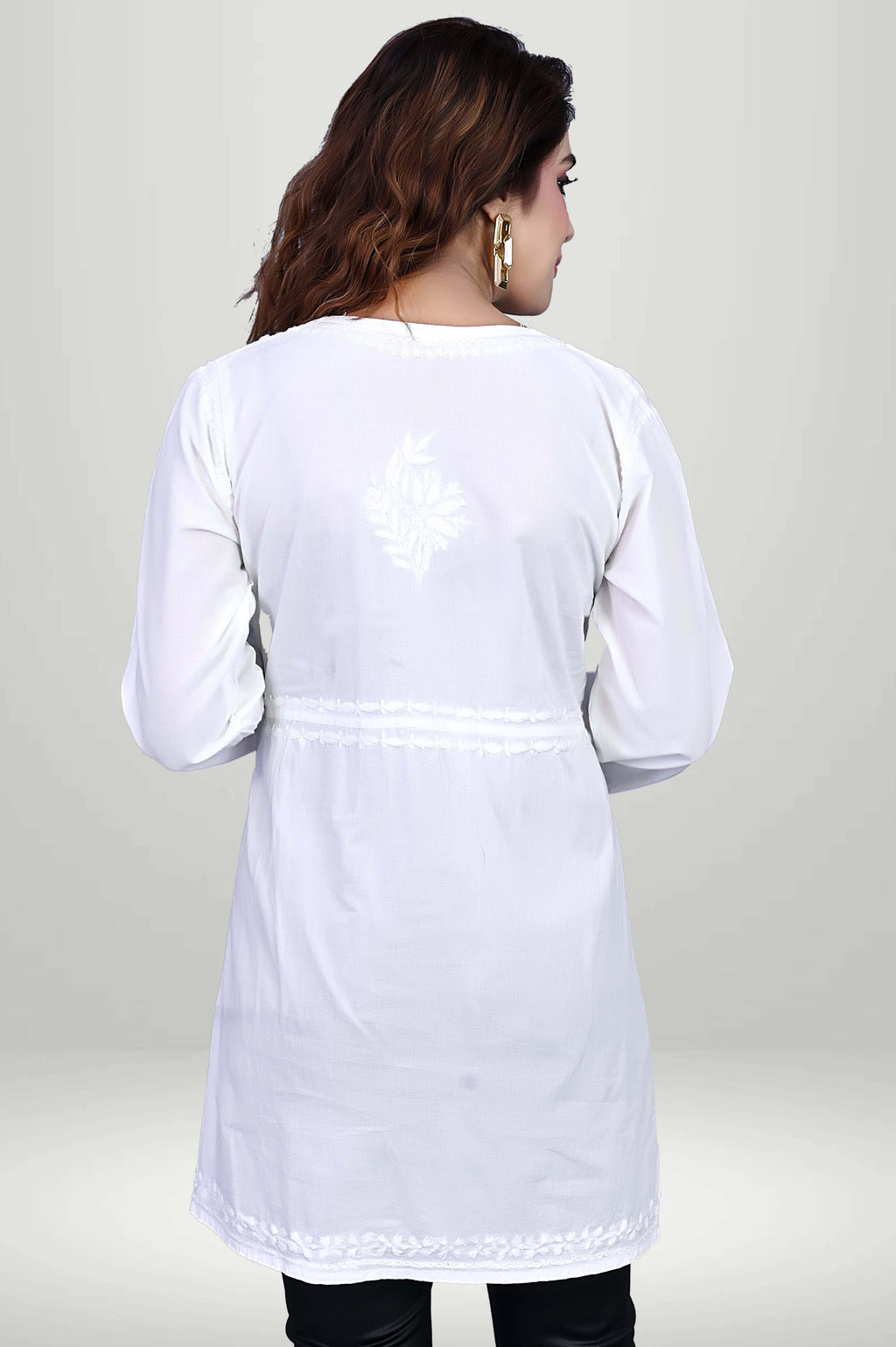 Elegant White Angrakha-Style Chikankari Kurti | virtuore