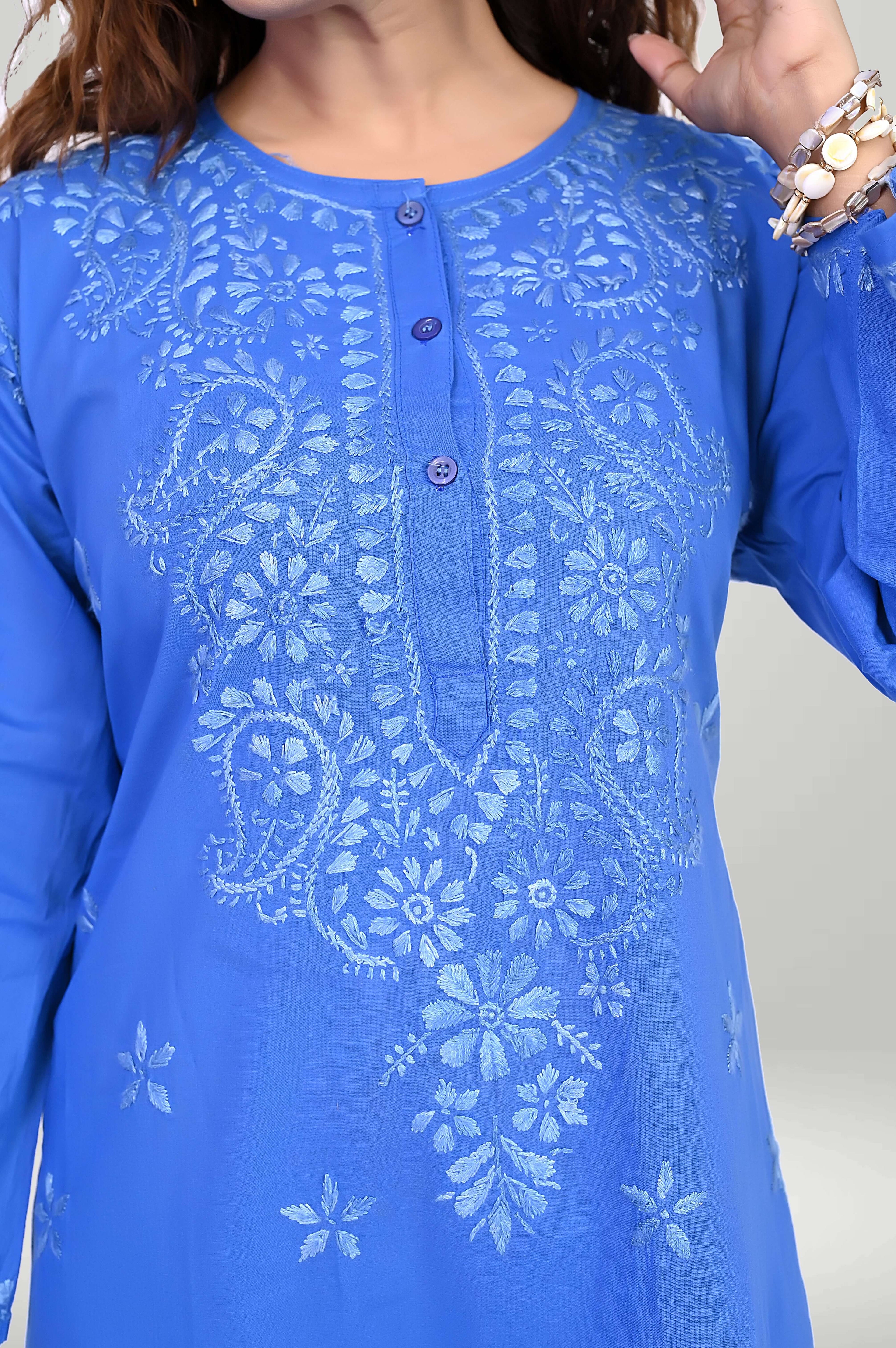 Royal Blue Chikankari Kurti - Cotton | VIRTUORE
